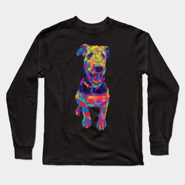 Rainbow Geometric Airedale Terrier Long Sleeve T-Shirt by polliadesign